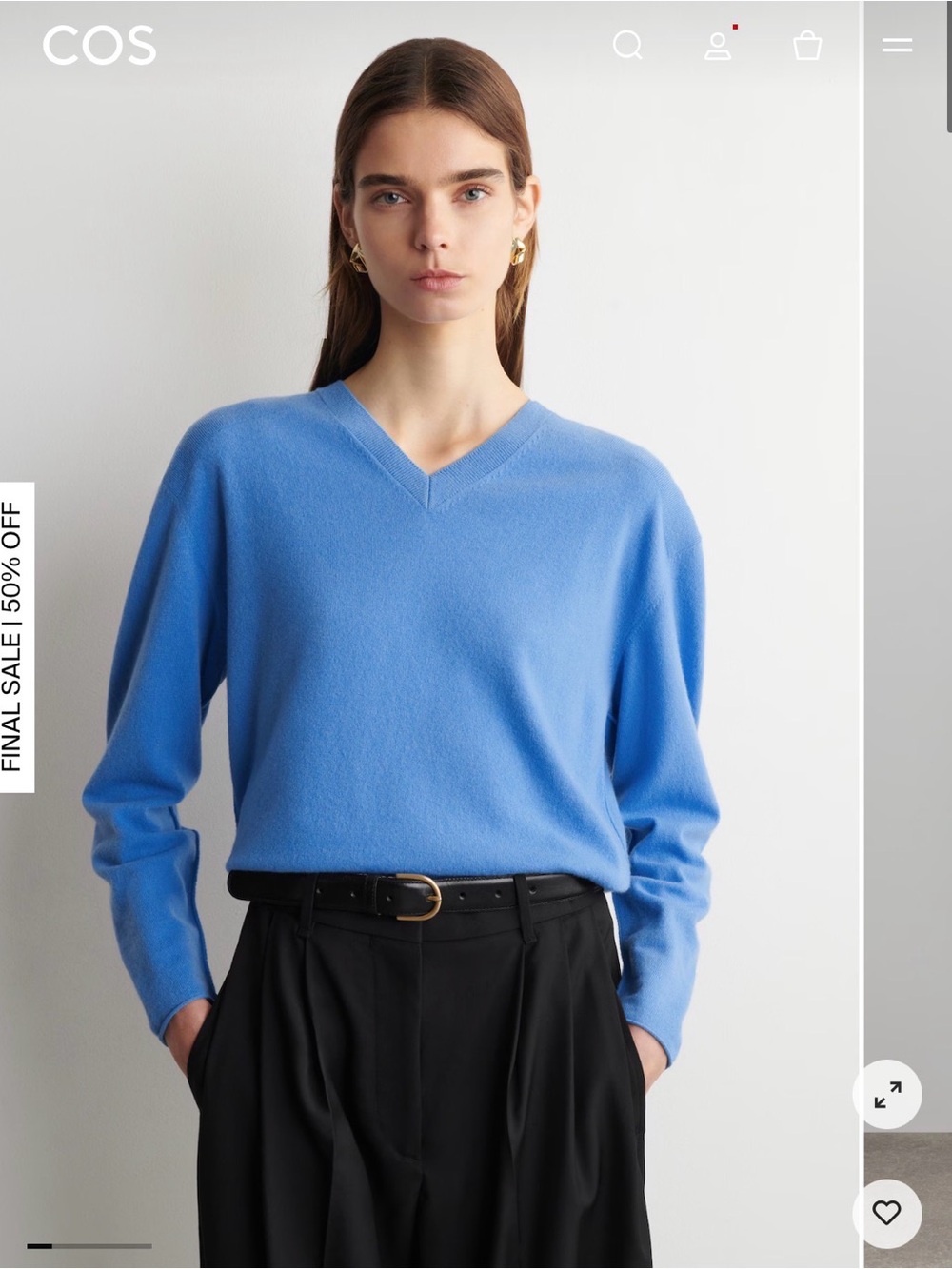 COS Blue V-Neck Merino Wool Women's Sweater
